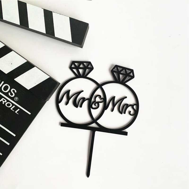 Wedding Cake Topper Acrylic Cupcake Topper Bride Groom Mr Mrs Wedding Decorations Mariage Anniversary Party Cake Top Flag Decor: picture show 09