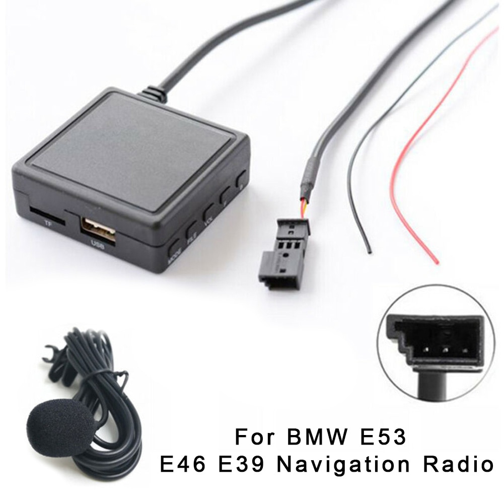 Bil aux kabel adapter med mikrofon usb 3 pinner til bluetooth modul til bmw  e53 e46 e39 navigasjonsradio til usb blits-stasjon