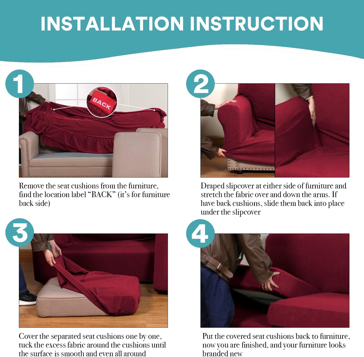 4 Piece Stretch Sofa Covers for 3 Cushion Couch Covers for Living Room Furniture Slipcovers Feature Upgraded Thicker