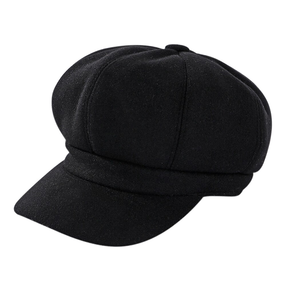 Casquette de livreur de journaux Gatsby, chapeau octogonal de boulanger, béret à visière, chapeau de conduite pour femme, protection solaire, casquette de peintre,: Black