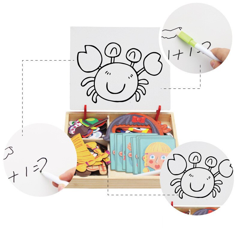 Kids Wooden Puzzles Educational Toys Animals/ Vehicle /Circus Drawing Board Magnetic Puzzle Wood Toy For Kids