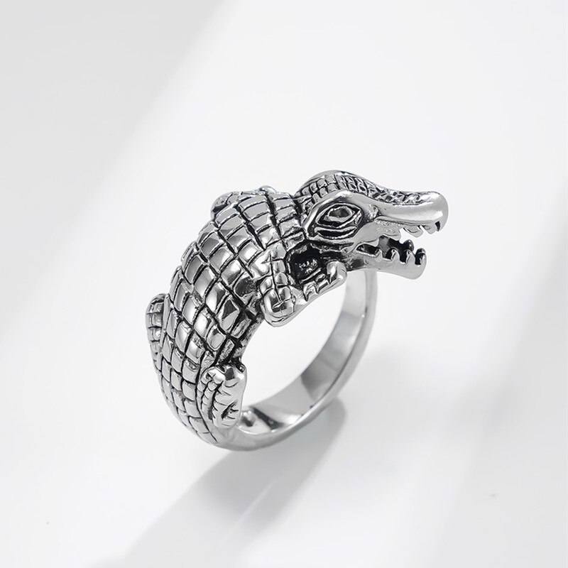 Anello Design coccodrillo in acciaio inossidabile per uomo donna taglia 8-12