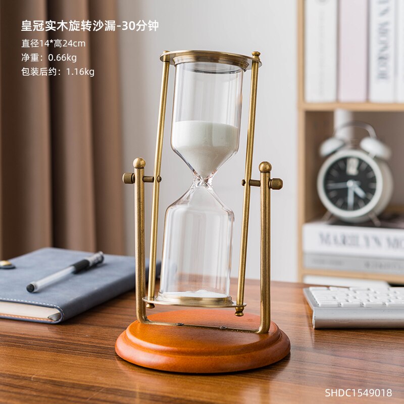 Luxury Retro Metal Time Hourglass Pendulum Timer Sand Nordic Home Decoration Wooden Hour Glass Clock Office Bookshelf Decor: Wooden base 30min