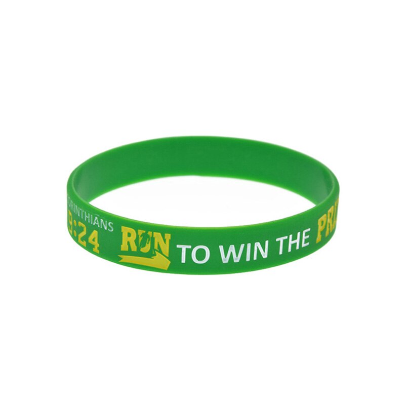 OBH 50PCS Classic Green Jesus One Corinthians 9 24 run to win the prize Silicone Wristband