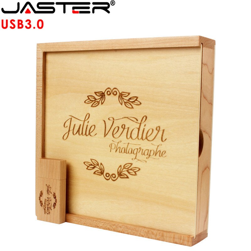 Jaster usb 3.0 houten fotoalbum + doos usb-stick pendrive 64gb 16gb 4gb fotografie bruiloft gratis aangepast logo 170*170*35mm