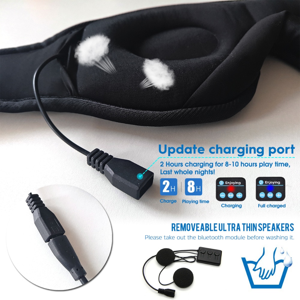 JINSERTA-auriculares inalámbricos 3D con Bluetooth 5,0, cinta para la cabeza para teléfono, auriculares suaves para dormir, mascarilla para dormir, música