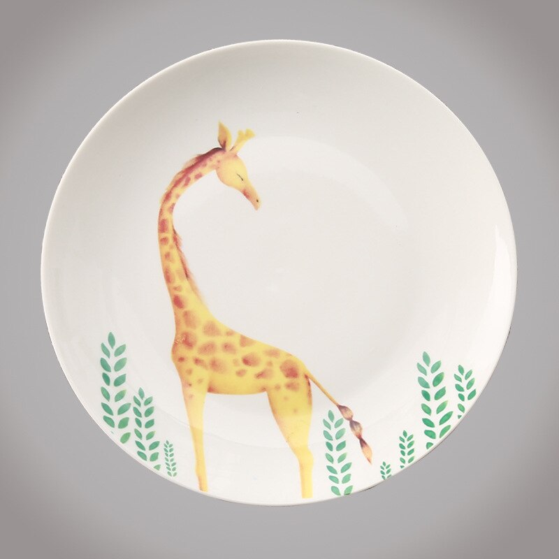 Europese Stijl Creatieve Keramische Platen Keuken Servies Leuke Cartoon Steak Plaat Kinderen Ceramica Dier Bestek Schotel: Giraffe / 8 inches