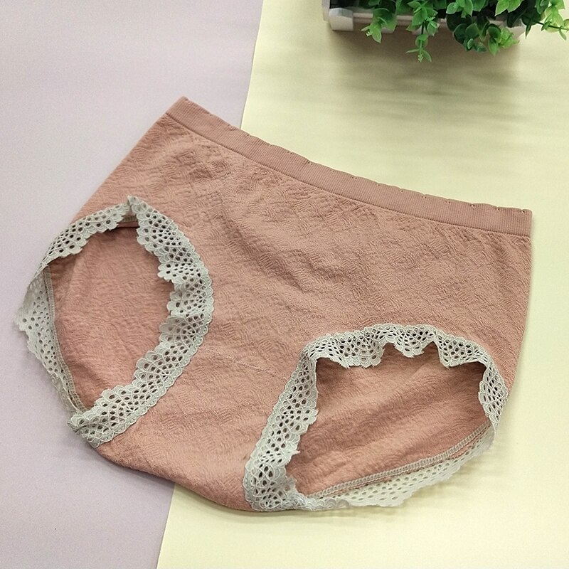 Women Lace Seamless Panties Girls Underwear Soft Spandex Sports Briefs Ladies Lingerie: Pink