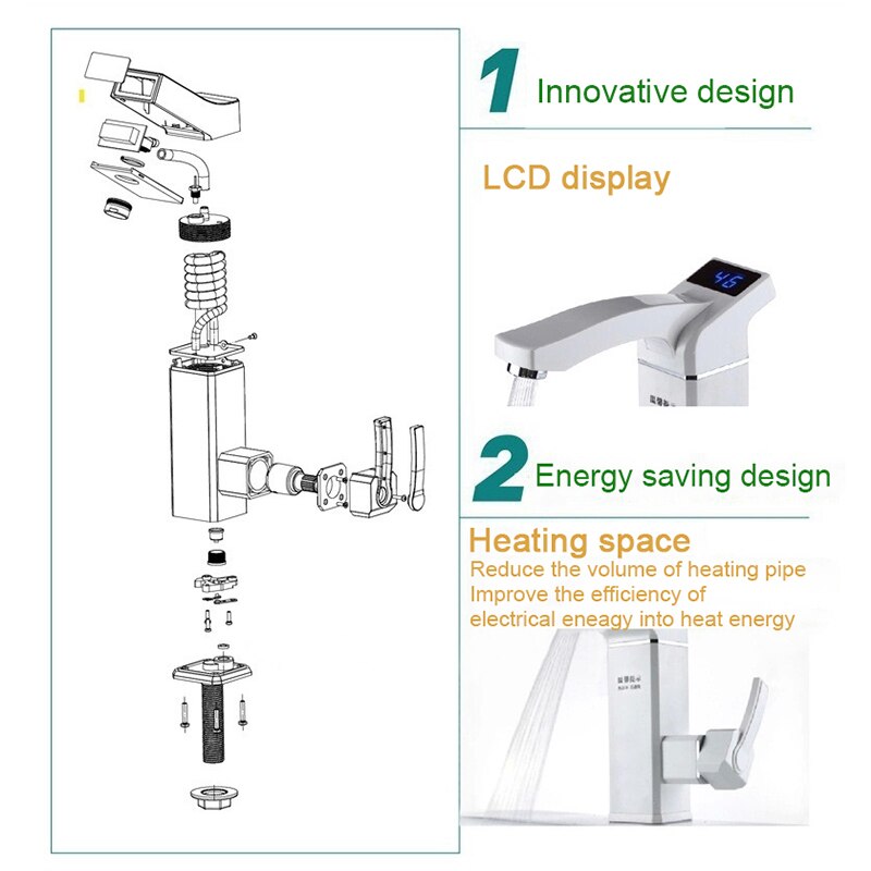 KBAYBO-grifo eléctrico con pantalla LCD, calentador de agua eléctrico, grifo de agua Digital inteligente para cocina, agua instantánea, 3000W
