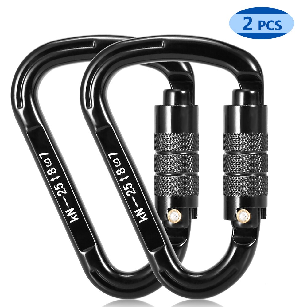 2 Pack 25KN Carabiner Screw Locking Gate Carabiner Fishing D-shape Climbing Carabiner Rappelling Climbing Equipment mosqueton: Auto locking