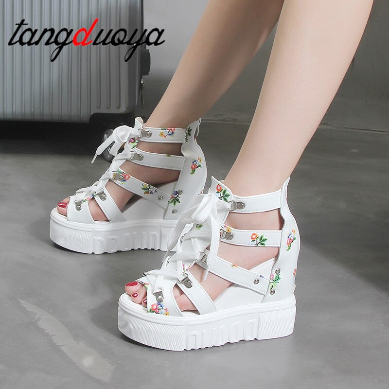 Chaussures femme sandales été sandales plateforme compensées fermeture éclair semelle épaisse chaussures décontractées femme talons hauts sandalias platafor