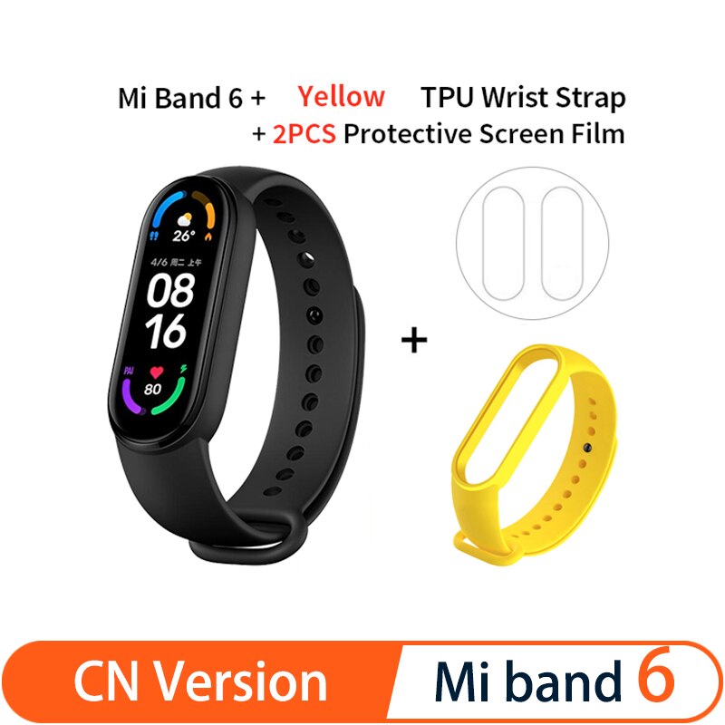 Xiaomi Mi Band 6 Smart Bracelet 5 Color AMOLED Screen Miband 6 Blood Oxygen Fitness Traker Bluetooth Waterproof Smart Band: CN add Yellow