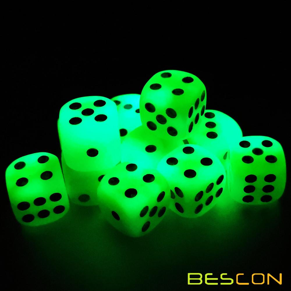 Bescon Twee Tone Glowing Dice D6 16 Mm 12 Stuks Set Lichtgevende Jade, 16 Mm Zes Zijdige Sterven (12) Blok Van Glowing Dice