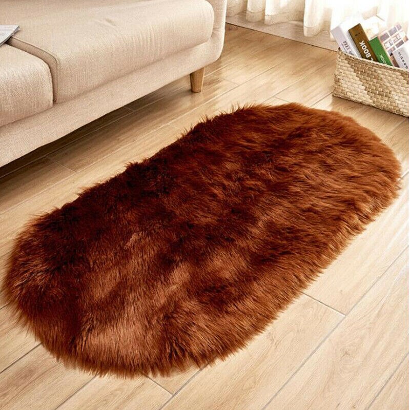 Small Faux Fur Rug Hairy Soft Shaggy Area Rug Floor Carpet Fully Mats Home Decor: Coffee