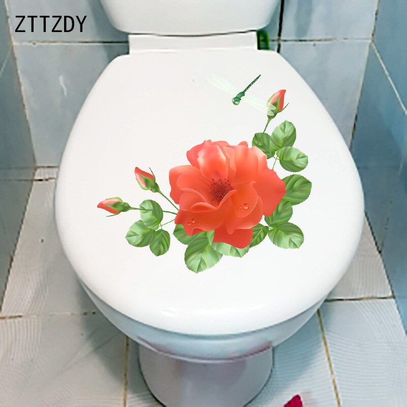 Zttzdy 24.8Cm × 23Cm Verf Schilderij Rode Bloem Wc Decor Mooie Wc Decals Thuis Muur Stickers T2-0851