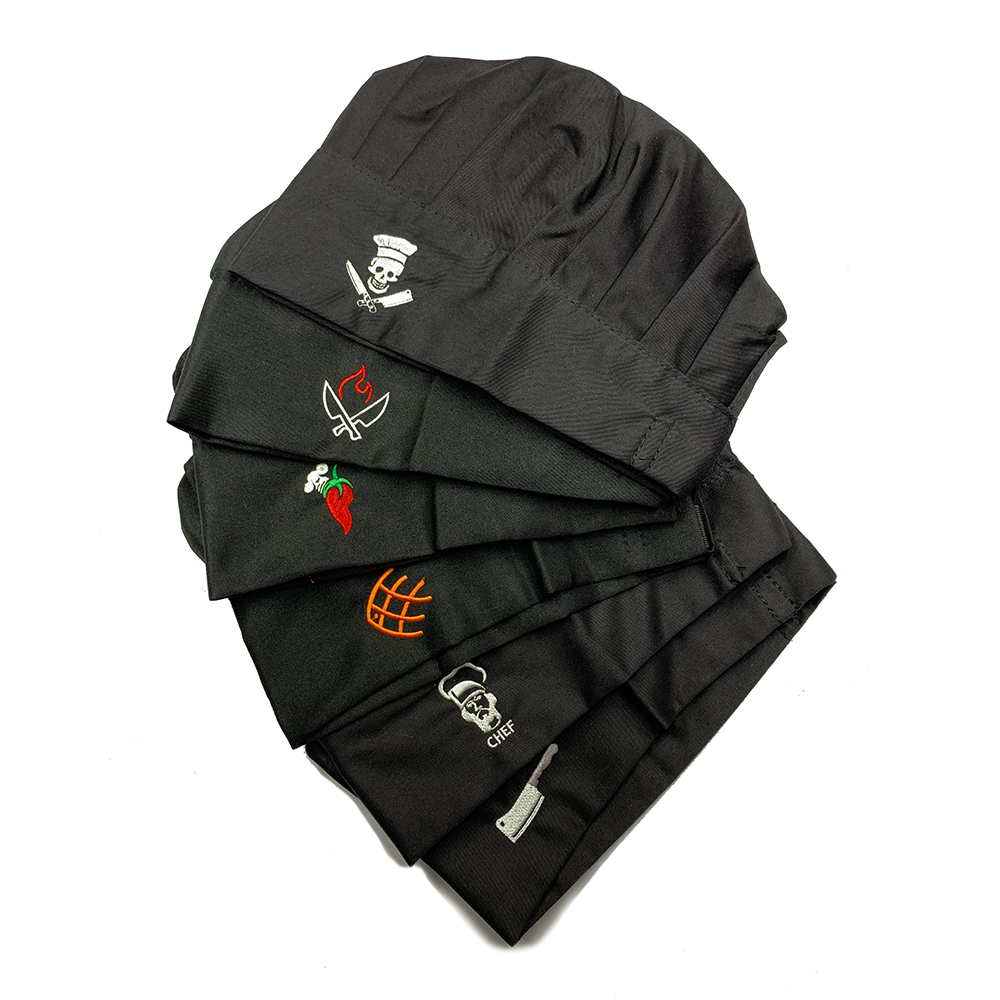 Chapeau de Chef brodé tête de mort, noir réglable pour hommes et femmes, casquette de cuisine pour adultes, Grill, boulanger, uniforme de travail pour BBQ, haut en maille