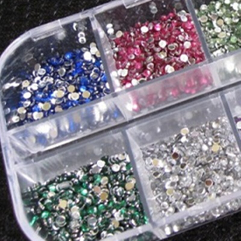 Joylive 3000Pcs 2Mm Ronde Kleurrijke Glitters Met Hard Case Diy Nail Art Decorations Rhinestones Nail Decoratie