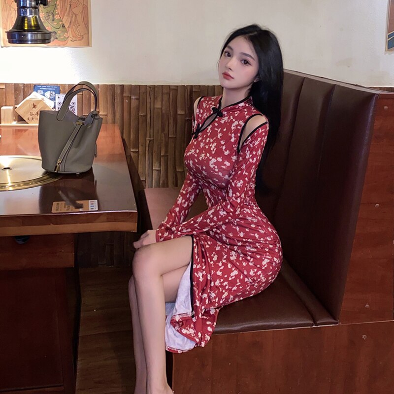 Qipao chino Sexy rojo Retro, vestidos de noche, Hanfu, Cosplay, disfraz de Han, de estilo tradicional Cheongsam, vestido Cheongsams