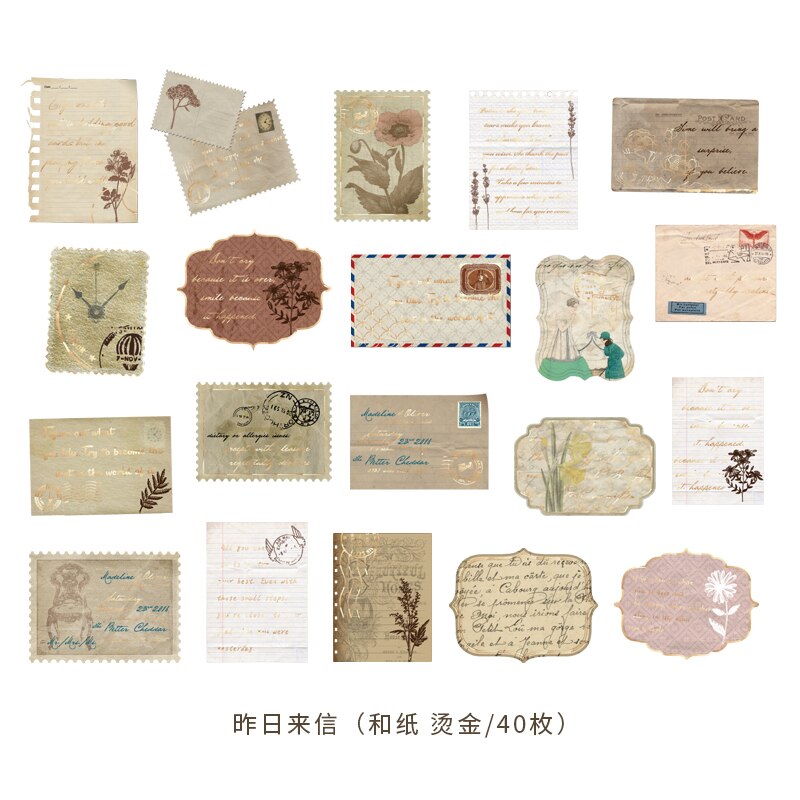 40 stamping old-fashioned nostalgic stamps travel plant stickers junk diary accessories stationery stickers: F