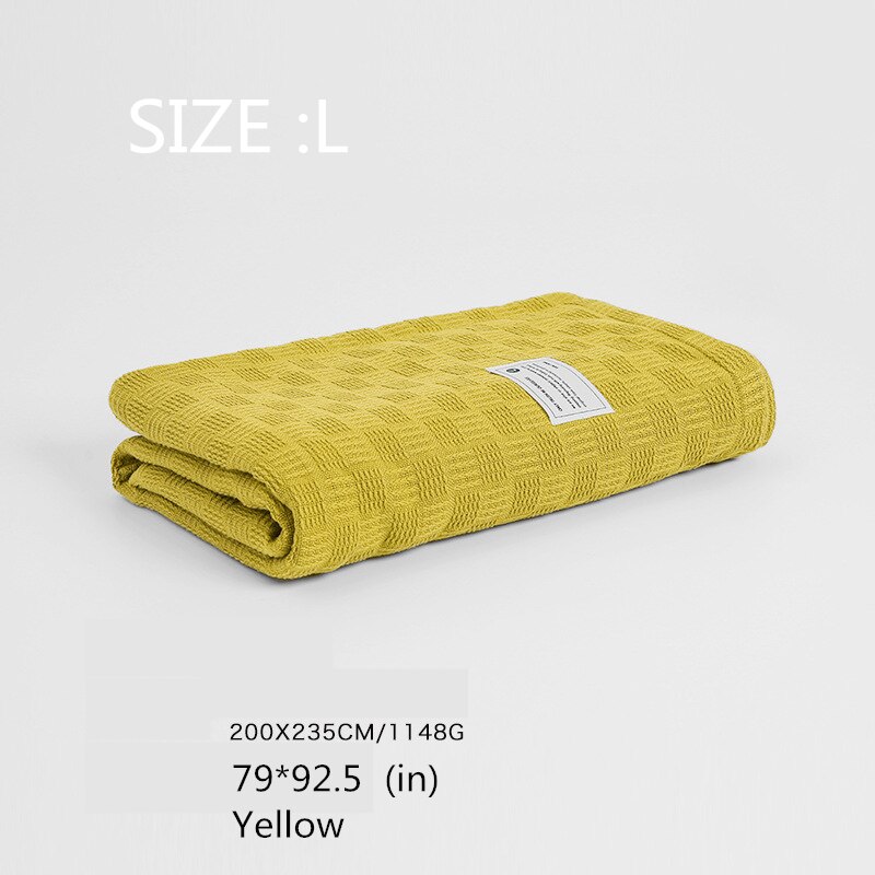Manta de punto grueso para verano, sábanas aire acondicionado de algodón puro, manta de piel, manta para siesta Oficina, Sábana de Color sólido para el hogar: Yellow L