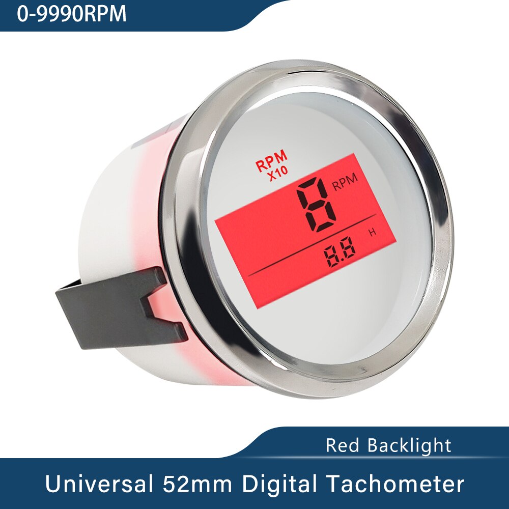Waterproof Digital Tachometer REV Counter RPM Gauge with Hour Meter 9990RPM 52mm 9-32V Red Backlight for Car Boat Universal