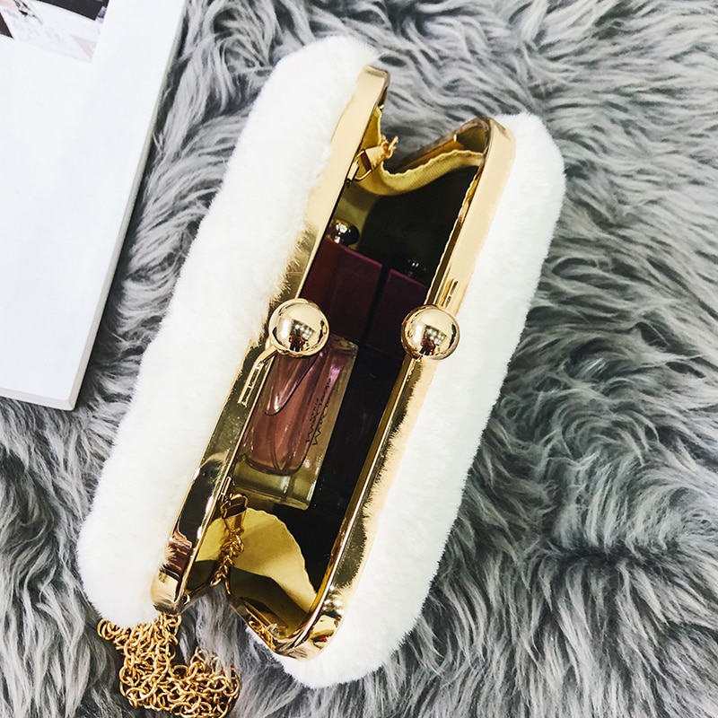 Lykanefu vinter aftentaske dame clutch pung kvinder taske med kæde bryllup clutches fest håndpunge små skuldertasker