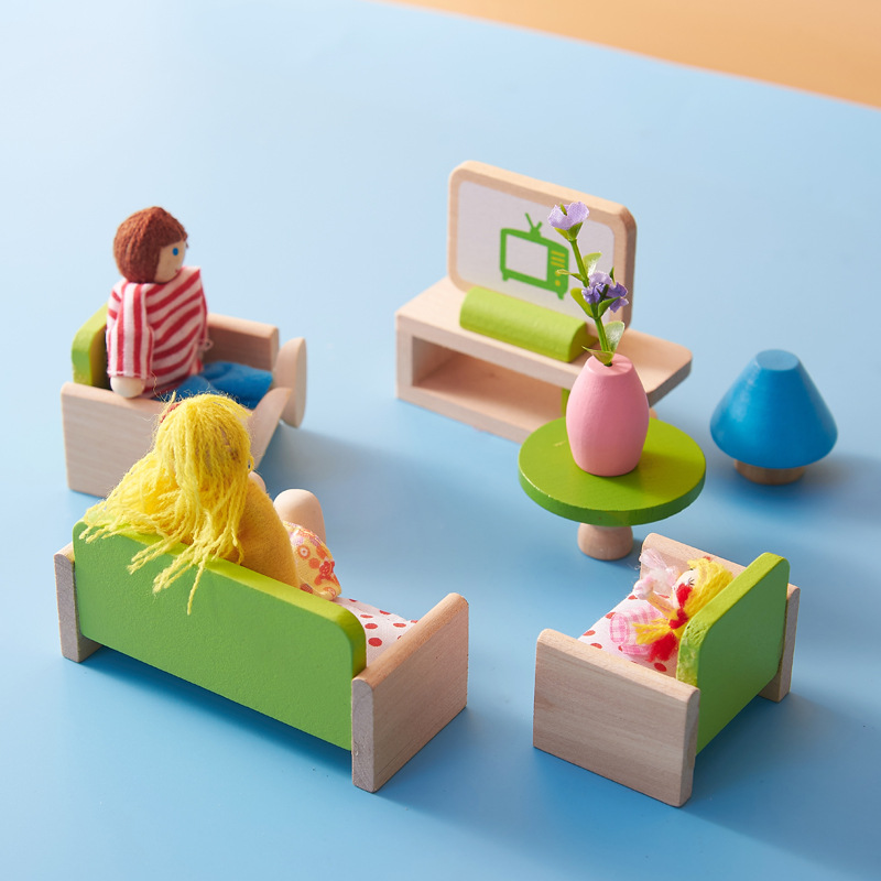 Mini meubels speelgoed meisje huis simulatie kamer poppenhuis met een familie 3 persoon pop meisje huis villa kinderen houten speelgoed