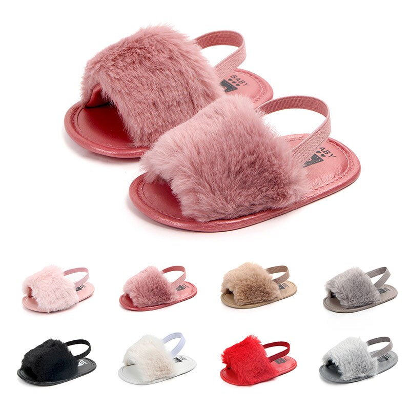 Classic Meisje Slipper Sandalen Zomer Zacht haar stijl Ademend Baby Bont Schoenen Eenvoudige Elastische Sandalen prinses Baby