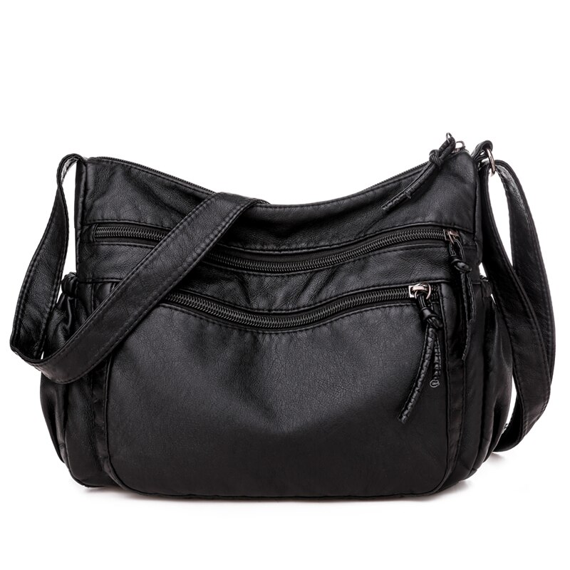 Bolso de hombro Vintage de cuero Pu para mujer, bandolera suave con múltiples bolsillos, de , con solapa: black