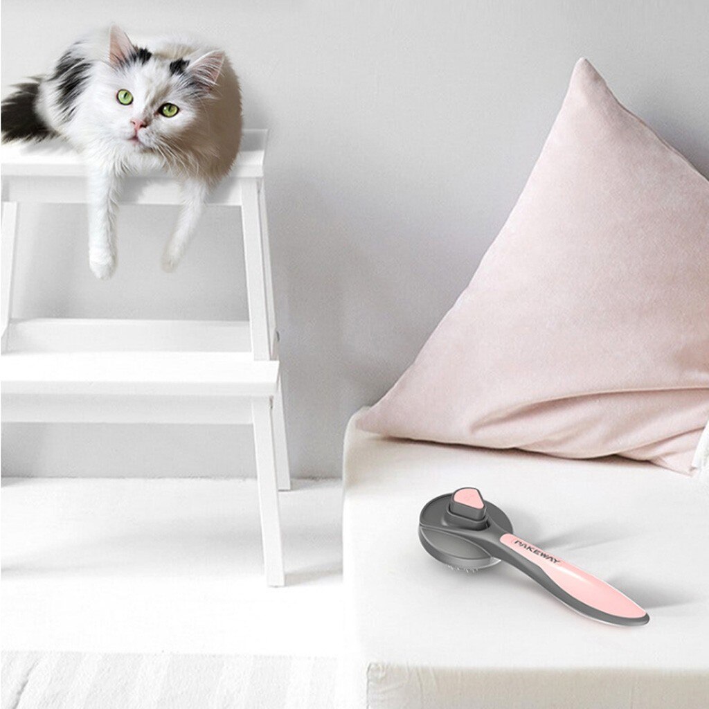 PAKEWAY Pet Cat Brush Massage Tools Multi-function Non-slip Grip Handle Comb