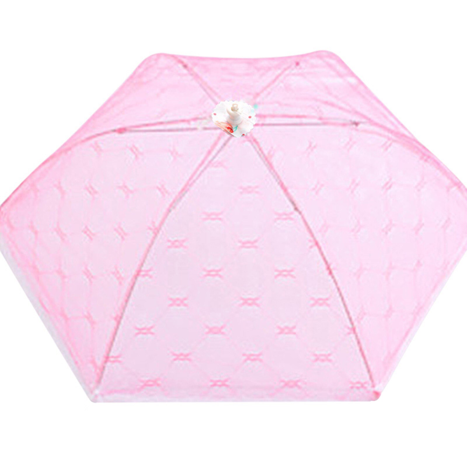 Hexagonal Active Dish Cover Folding Dish Cover Umbrella Type Lace Dish Cover Rice Cover: Pink