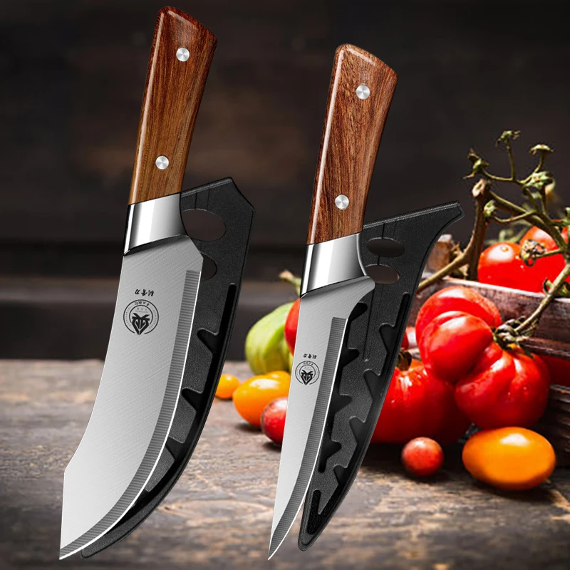Japanese Knife Multifunction Butcher Knives BBQ Cutter Chef Knives Meat Fish Slicing VegetablesCutter Cleaver Knife: Yellow