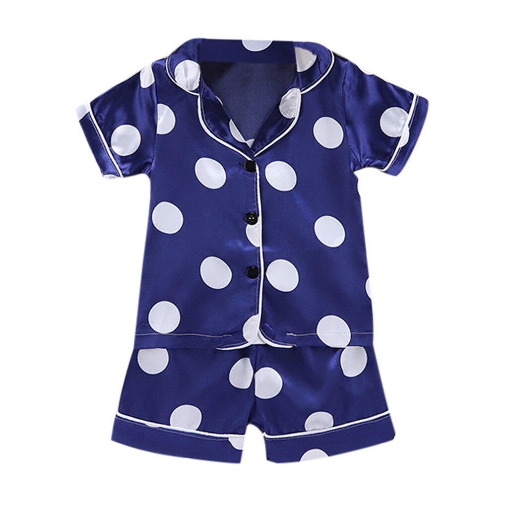 Zomer Peuter Baby Jongen Meisje Kleding Korte Mouw Dot Print Cartoon Tops + Shorts Pyjama Nachtkleding Outfits Set Kinderkleding: Navy  / 3T