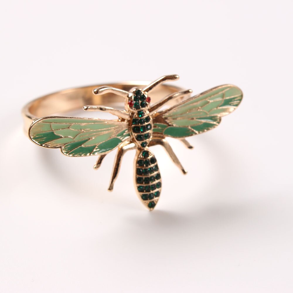 6Pcs De Bee Servet Gesp Servet Ring Alloy Groen Insect Dragonfly Drip Diamant Gesp Papieren Handdoeken,: green