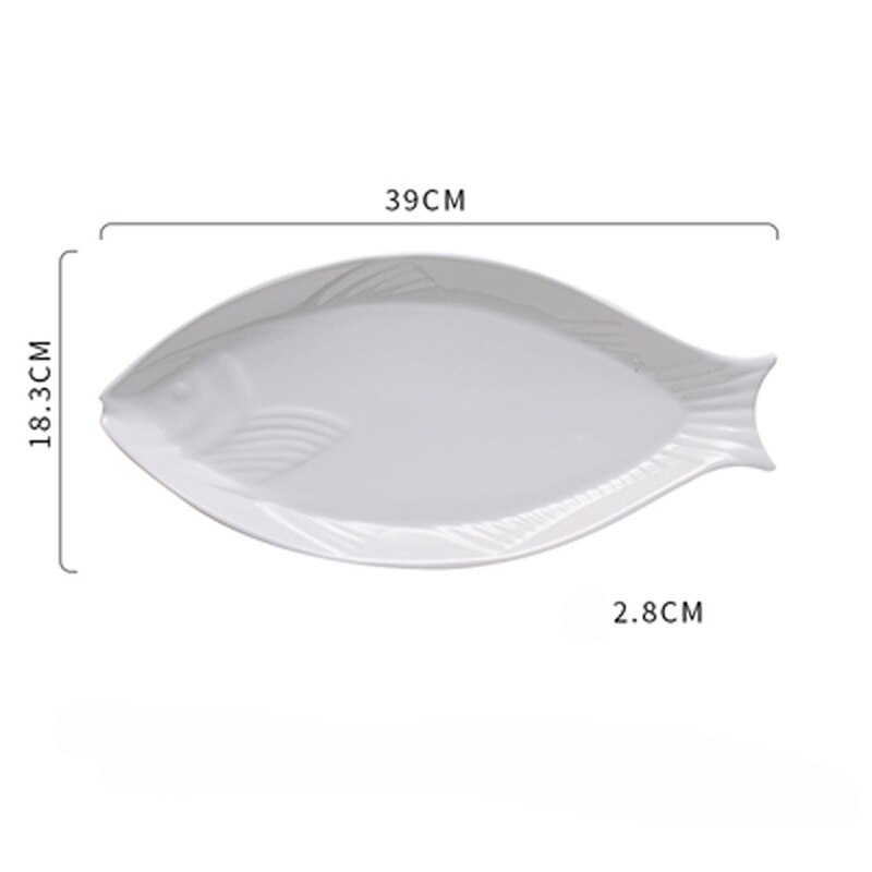 Pure white ceramic fish plate, fish-shaped plate, deep dish, household large dish plate, fish plate, tableware, restaurant, Japa: A