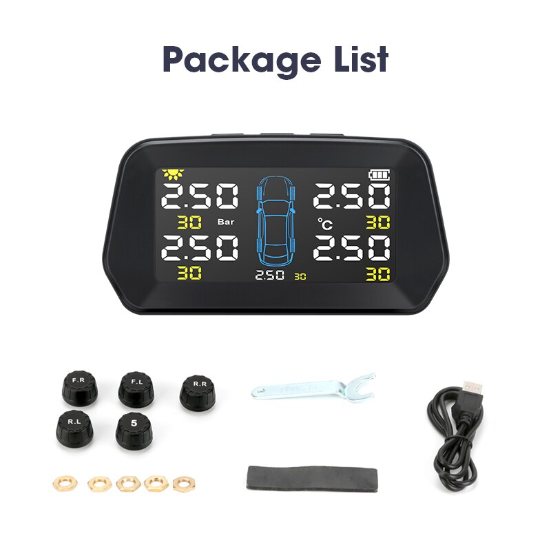 Jansite Tpms 5 Banden Alarm Bandenspanning Sensoren Monitoring Systeem Groot Scherm Solar Power Auto Beveiliging Bandenspanning Controle