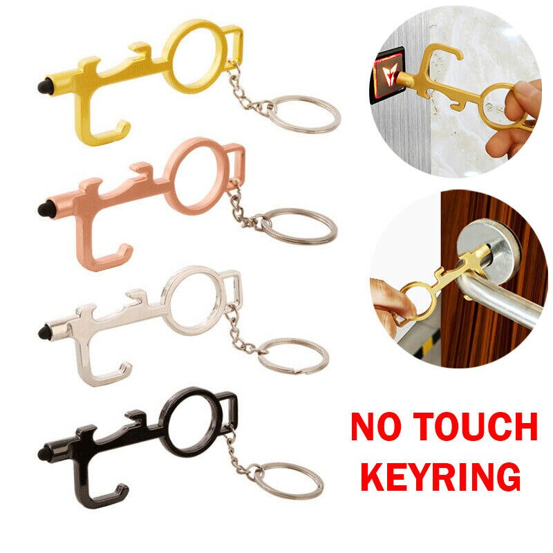 Keyring No Touch Public Door Opener Anti-Contact Keychain Artifact Beer Button Pusher Lifter Ring Hook Key Chain Keyfob Tools