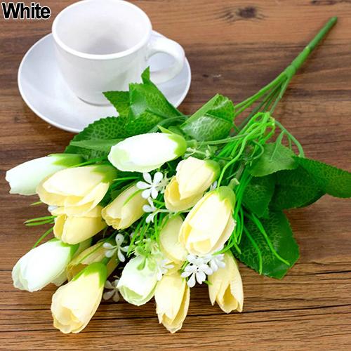 1 Boeket 15 Heads Nep Tulp Bud Kunstmatige Bloem Wedding Party Home Decor Diy Bloemen Boeketten Arrangement Nep Bloemen: WHITE