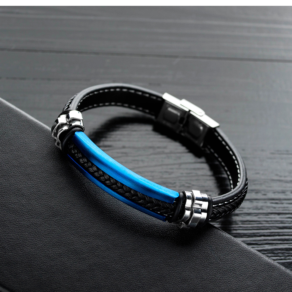 Eyeyoyo 210 Mm Eenvoudige Leer Titanium Stalen Armband Mannen Vintage Roestvrij Stalen Armband