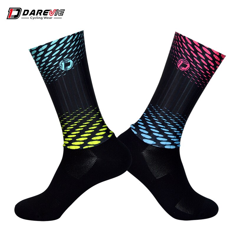 Fietssokken hoge snelheid aero racefietssokken dubbele gelstrips antislip fietssokken mtb race dames heren eu m maat cool dry: Multi