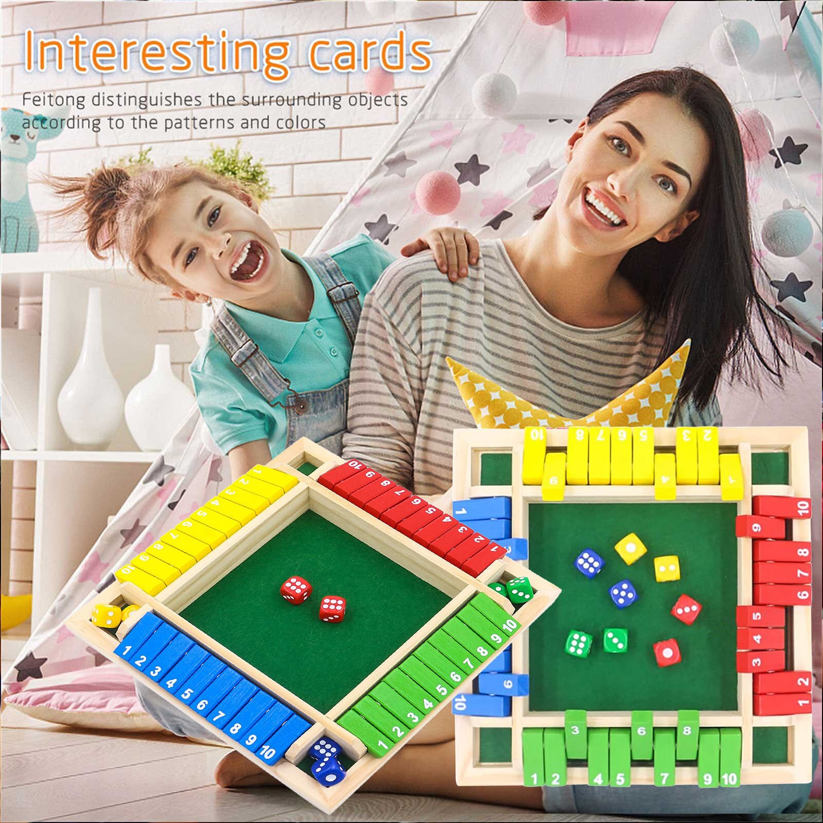 Houten Interesse Board Game Voorschoolse Speelgoed Traditionele Vierzijdige 10 Nummer Pub Bar Board Dice Game Doos Speelgoed Voor Kinderen