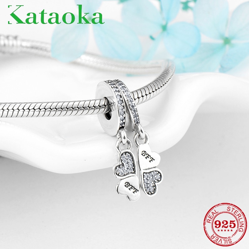 Firkløver bff 925 sterling sølv kvinder charme passer originale kataoka charme armbånd smykker fremstilling