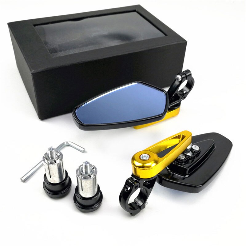 Universal Motorcycle 22mm Bar End Side Rearview Mirror 2Pcs Aluminum 7/8" Motorbike Bike Handlebar Rear View Mirrors: Gold