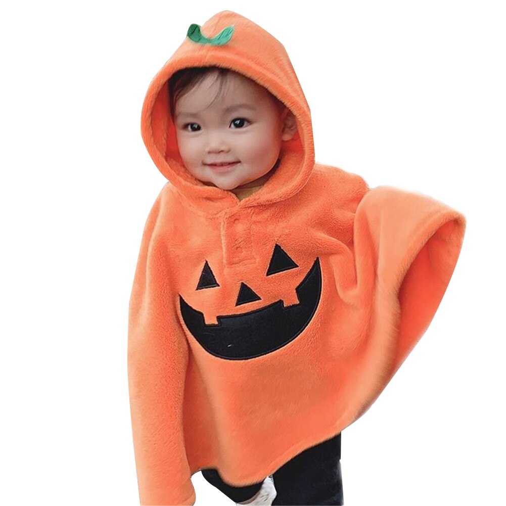 Peuter Baby Grils Halloween Mantel Grappig Spook Patroon Hooded Fleece Mantel Cape Leuke Pompoen Mantel Kinderen Bovenkleding 9M-4Y
