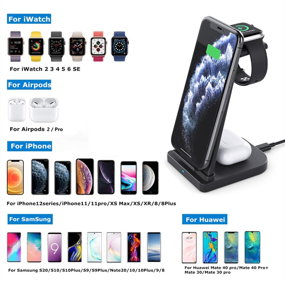 Fdgao 15W Snelle 3 In 1 Qi Draadloze Oplader Stand Voor Apple Horloge 6 Se 5 4 3 Iphone 12 11 Xs Xr Airpods Pro Opladen Dock Station