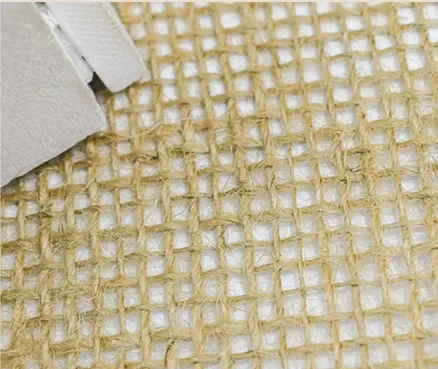 Jutestoff i metervare til teunderlag, møbeltrekk, duk, søm, mykt, tykt tekstil, slitesterkt, pustende, stripemønster