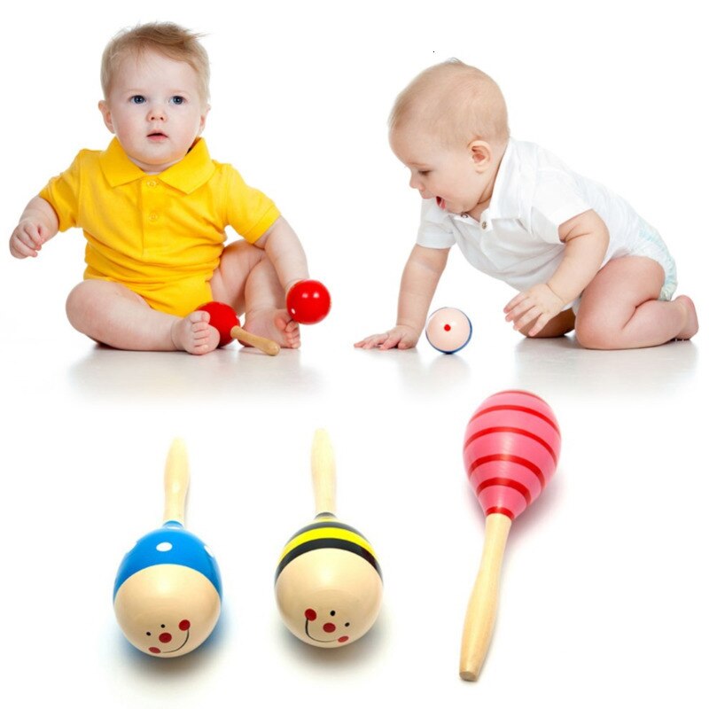 1PCS Mini Colorful Baby Wooden Sand Hammer Rattle Toys Musical Instrument Sound Maker Infant Attetion Training Toy Random Color