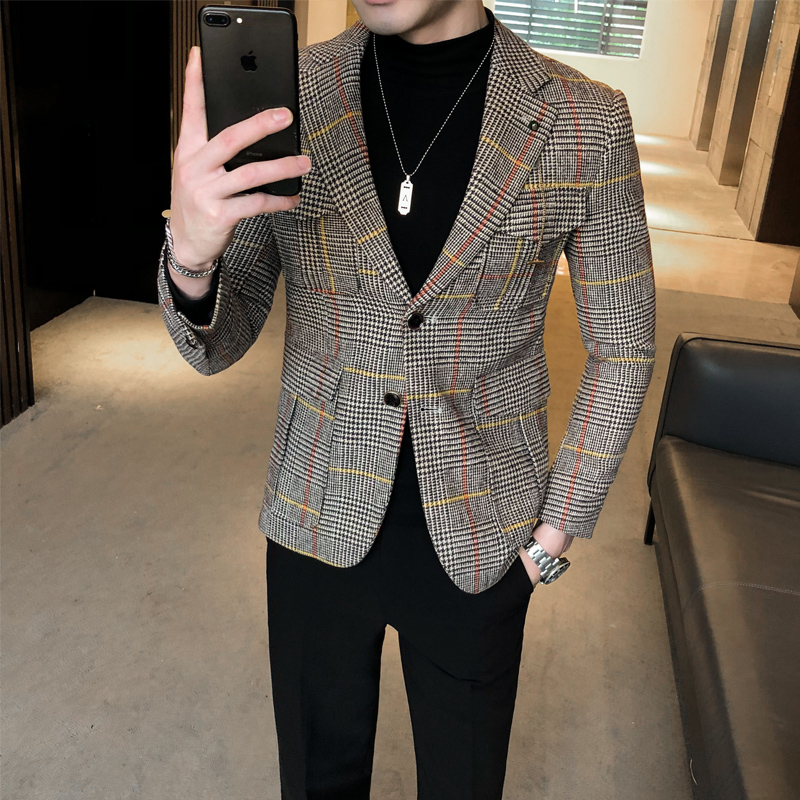 Vêtements de de pour hommes, costume d&#39;affaires pour hommes/veste de loisirs à carreaux slim fit, grande taille , S-3XL