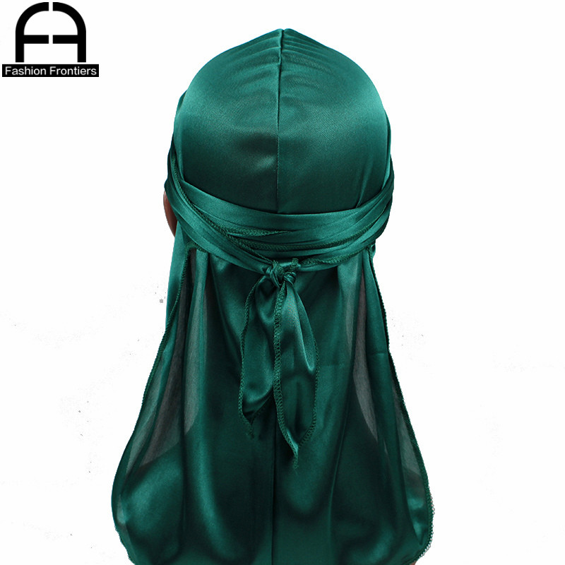 Unisex Women Men Silk Durag Turban Hat Wigs Biker Headwear Headband Hair Accessories Long Tail Straps Bandanas Silky Durags: Black Green