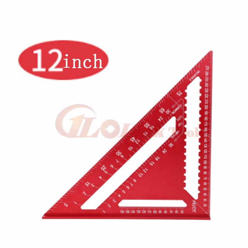 Angle Ruler 7/12 inch Metric Aluminum Alloy Triangular Measuring Ruler Woodwork Speed Square Triangle Angle Protractor Measuring: RED 12inch metric